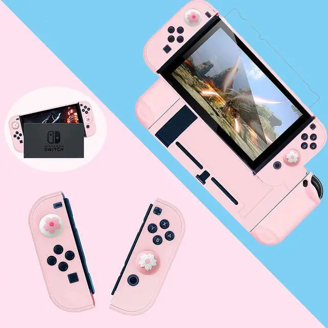 Alt view image 5 of 7 - Pink Travel Carrying Case Accessories Kit Compatible with Nintendo Switch (NOT Fit OLED/Lite).Pink Switch Hard Protective Cover,Adjustable Stand,Screen Protector & Cute Thumb Grips 10 in 1 Gift.