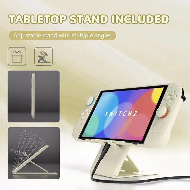 Alt view image 6 of 7 - Hard Case for Nintendo Switch 2 with Extra Stand & Thumb Grip Caps | Split Design, Dockable Protective Full-Body Shell Cover for Nintendo Switch 2 | Solid Color Series, Antique Yellow