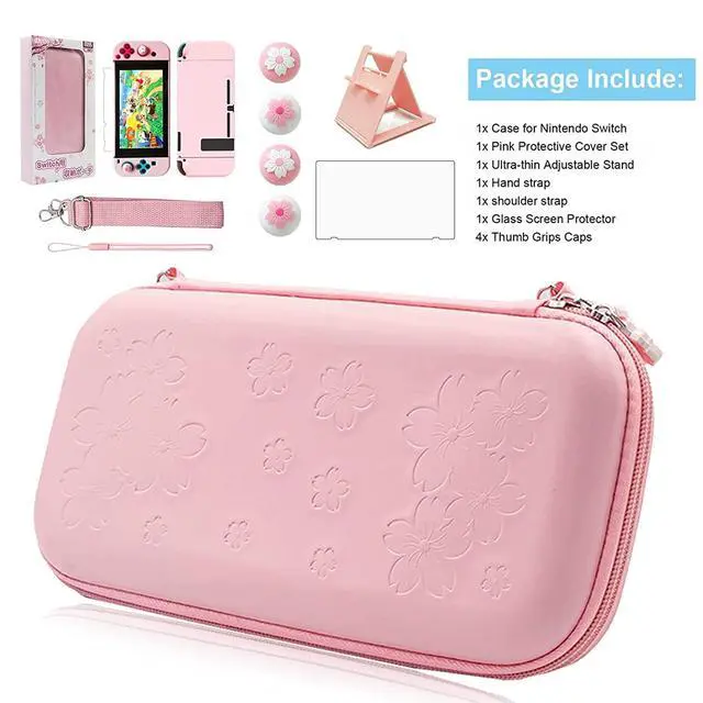 Alt view image 7 of 7 - Pink Travel Carrying Case Accessories Kit Compatible with Nintendo Switch (NOT Fit OLED/Lite).Pink Switch Hard Protective Cover,Adjustable Stand,Screen Protector & Cute Thumb Grips 10 in 1 Gift.