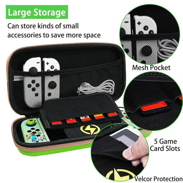 Alt view image 2 of 5 - Carrying Case Accessories for Switch(Original Model) 2017, Portable Travel Case with Soft Protective Cover, Screen Protectors and Thumb Grip caps, Green