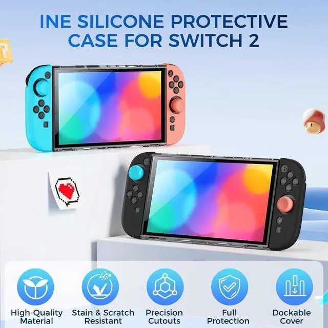 Alt view image 3 of 7 - Protective Case for Switch 2, Dockable Cover with Precision Cutouts, Stain & Scratch Resistance, Full Protection, PC Back + Silicone Joypad Cover Compatible with Switch 2 (Black)