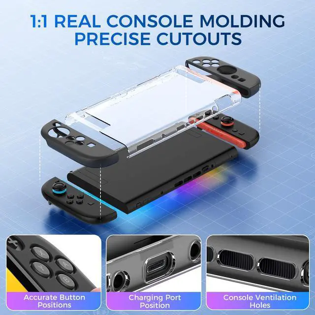 Alt view image 5 of 7 - Protective Case for Switch 2, Dockable Cover with Precision Cutouts, Stain & Scratch Resistance, Full Protection, PC Back + Silicone Joypad Cover Compatible with Switch 2 (Black)