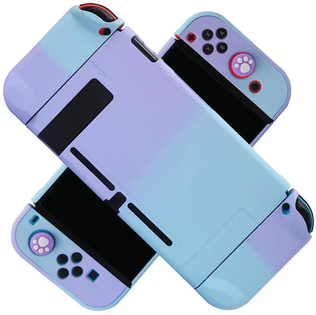 Main image of Dockable Case for Nintendo Switch -3 in 1 Protective Cover Case for Nintendo Switch and Joy-Con Controller with Screen Protector and Thumb grips - Purple and Cyan