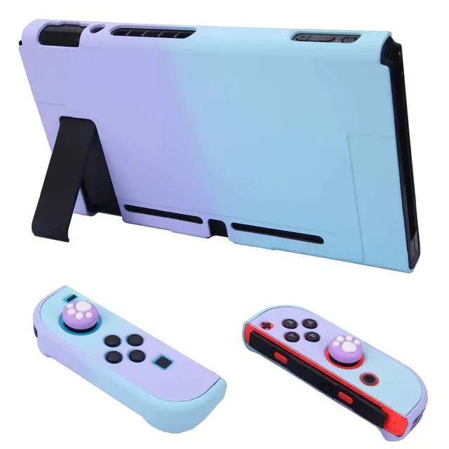 Alt view image 3 of 7 - Dockable Case for Nintendo Switch -3 in 1 Protective Cover Case for Nintendo Switch and Joy-Con Controller with Screen Protector and Thumb grips - Purple and Cyan