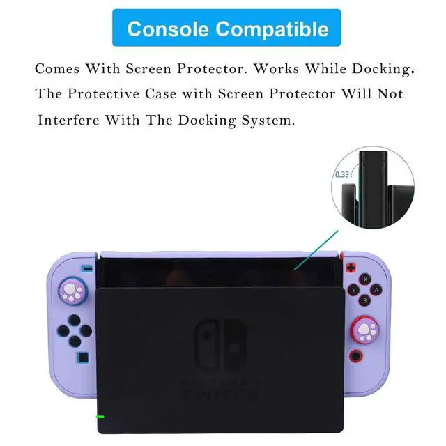 Alt view image 2 of 7 - Dockable Case for Nintendo Switch 3 in 1 Protective Cover Case for Nintendo Switch and Joy-Con Controller with Screen Protector and Thumb grips - Purple
