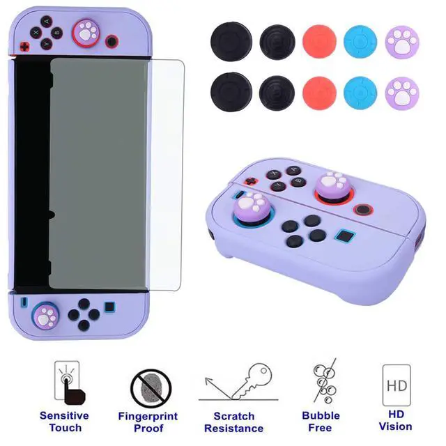 Alt view image 4 of 7 - Dockable Case for Nintendo Switch 3 in 1 Protective Cover Case for Nintendo Switch and Joy-Con Controller with Screen Protector and Thumb grips - Purple
