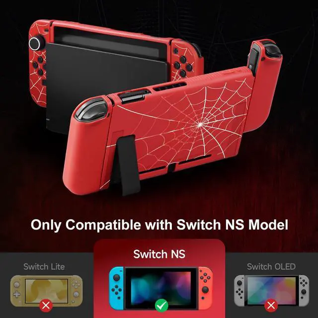Alt view image 2 of 6 - Protective Case Compatible with Nintendo Switch 2017, TPU Case Accessory for Switch Console and Grip Joy-Con, Switch Protector with 4 Thumb Grips, Red Spider Web