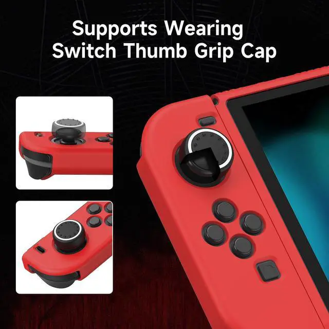 Alt view image 4 of 6 - Protective Case Compatible with Nintendo Switch 2017, TPU Case Accessory for Switch Console and Grip Joy-Con, Switch Protector with 4 Thumb Grips, Red Spider Web