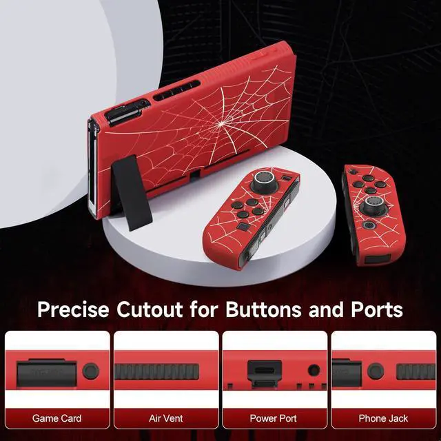 Alt view image 3 of 6 - Protective Case Compatible with Nintendo Switch 2017, TPU Case Accessory for Switch Console and Grip Joy-Con, Switch Protector with 4 Thumb Grips, Red Spider Web