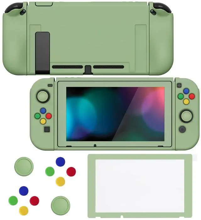 Main image of ZealProtect Soft Protective Case for Nintendo Switch, Flexible Joycon Cover Slim Cover for Nintendo Switch with Screen Protector & Thumb Grip Caps & ABXY Direction Button Caps - Matcha Green