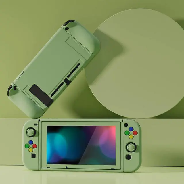 Alt view image 3 of 7 - ZealProtect Soft Protective Case for Nintendo Switch, Flexible Joycon Cover Slim Cover for Nintendo Switch with Screen Protector & Thumb Grip Caps & ABXY Direction Button Caps - Matcha Green