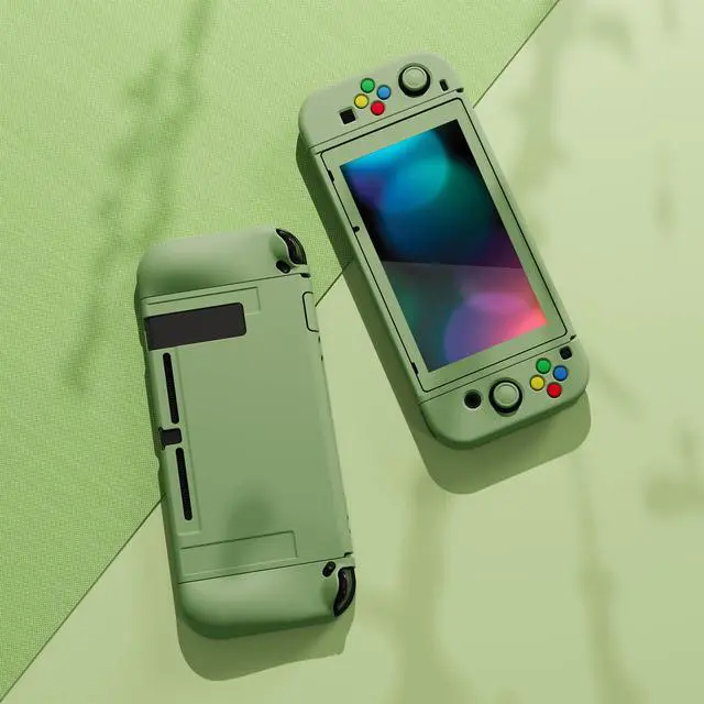 Alt view image 4 of 7 - ZealProtect Soft Protective Case for Nintendo Switch, Flexible Joycon Cover Slim Cover for Nintendo Switch with Screen Protector & Thumb Grip Caps & ABXY Direction Button Caps - Matcha Green
