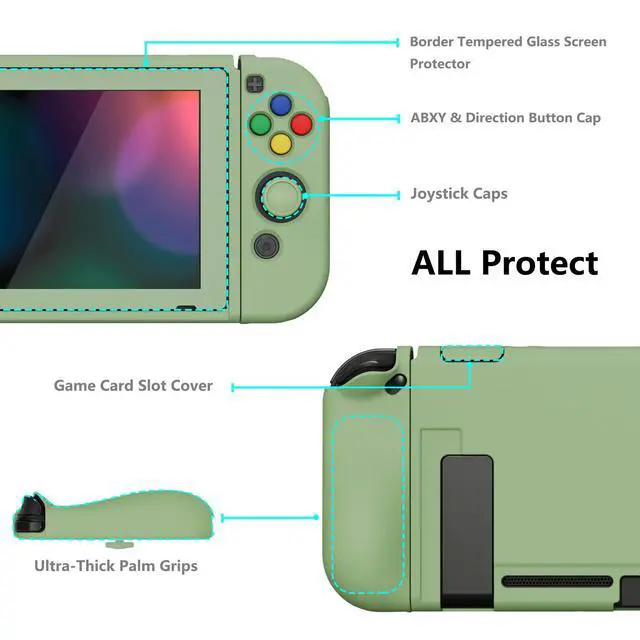 Alt view image 5 of 7 - ZealProtect Soft Protective Case for Nintendo Switch, Flexible Joycon Cover Slim Cover for Nintendo Switch with Screen Protector & Thumb Grip Caps & ABXY Direction Button Caps - Matcha Green