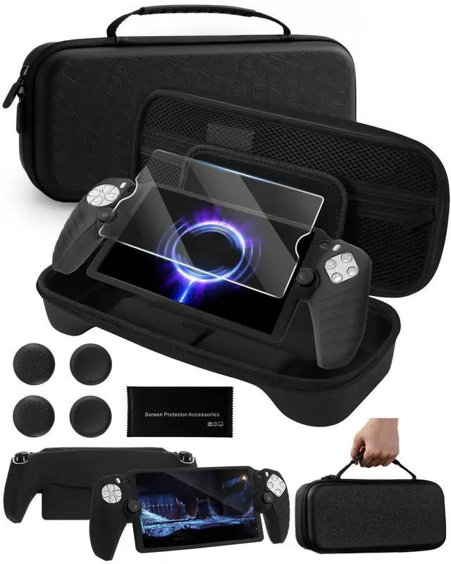 Main image of Accessories Bundle for PS Portal Case Compatible with Playstation Portal, Slim Carrying Case for Ps5 Portal with Silicone Protective Cover, Tempered Glass Screen Protector, 4 Thumb Grips - Black