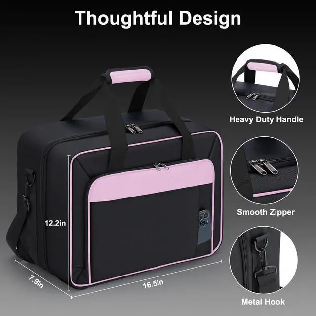 Alt view image 3 of 7 - Carrying Case Fit for PS5, Travel Thickened Protective Bag Compatible with Playstation 5 Console, Headset, PS5 Controller, Game Discs, and Gaming Accessories, Pink