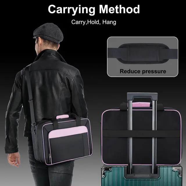 Alt view image 7 of 7 - Carrying Case Fit for PS5, Travel Thickened Protective Bag Compatible with Playstation 5 Console, Headset, PS5 Controller, Game Discs, and Gaming Accessories, Pink