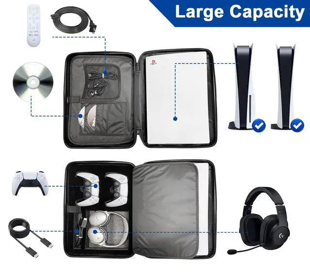 Alt view image 3 of 7 - Carrying Case for PlayStation 5 Console/Accessories (Classic PS1 Looking) - Protective Travel Case with Hard Shell & Customized Foam for Storage