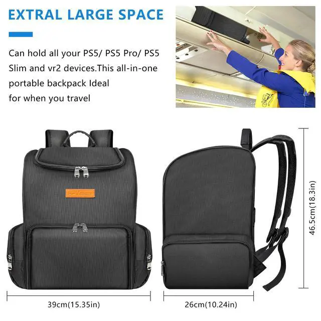 Alt view image 5 of 7 - Backpack for PS5 Pro & PSVR2, 2-IN-1 Large Travel Bag for Playstation VR2 & PS 5/PS5 Slim/PS 5 Pro, Protective Storage Carrying Case Compatible with Playstation 5 & PS VR2 Gaming Accessories