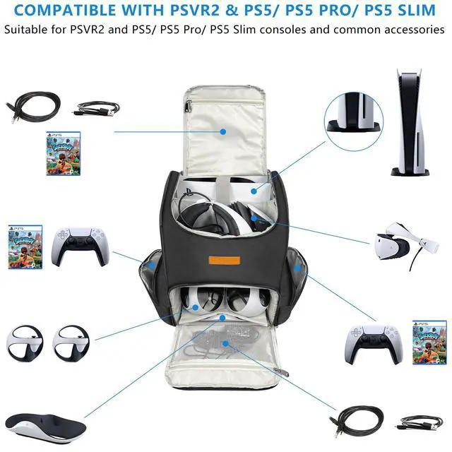 Alt view image 2 of 7 - Backpack for PS5 Pro & PSVR2, 2-IN-1 Large Travel Bag for Playstation VR2 & PS 5/PS5 Slim/PS 5 Pro, Protective Storage Carrying Case Compatible with Playstation 5 & PS VR2 Gaming Accessories