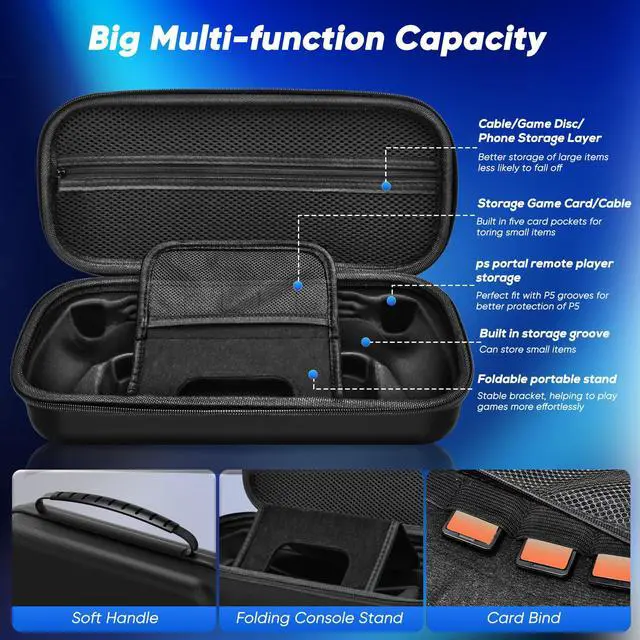 Alt view image 3 of 6 - 12 in 1 Accessories Set for Playstation Portal Remote Player, Hard Carrying Case for PS Portal with Clear Skin Case for PS5 Portal, 2 Screen Protector with 4 Thumb Grip
