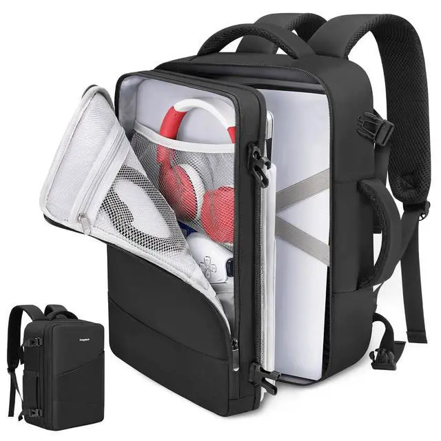 Main image of Carrying Case Compatible with PS5/PS5 Pro/PS5 Slim, Protective Travel Bag Backpack Compatible with Playstation 5 Console, Disc, Accessories and 15.6" Laptop, Black