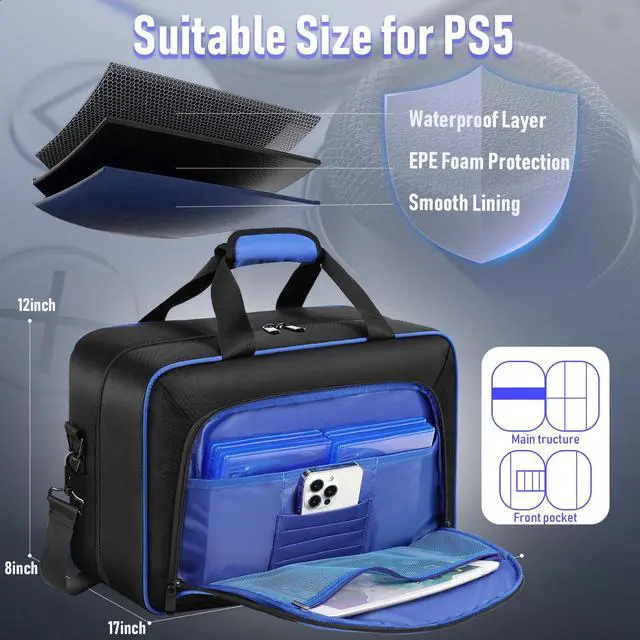 Alt view image 4 of 7 - Carrying Case for PS5, Travel Case for PS 5 Protective, Large Capacity Storage Bag Compatible with Playstation 5 Disk/ Digital Edition Console, Controllers, Game Cards, Accessories