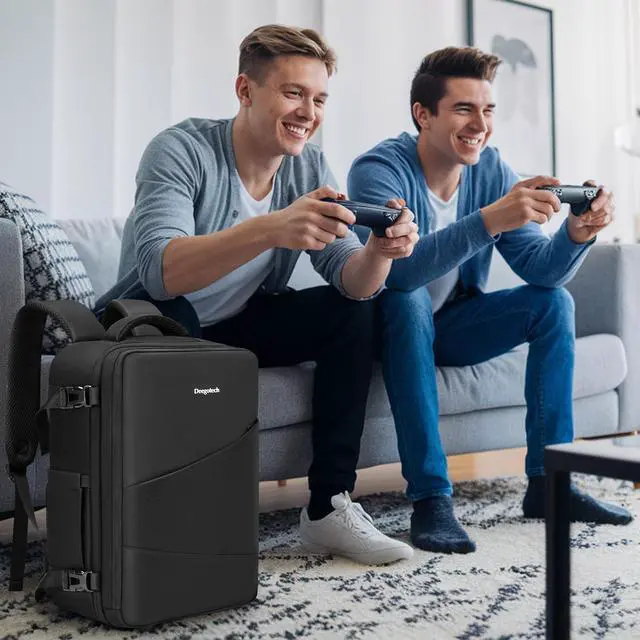 Alt view image 7 of 7 - Carrying Case Compatible with PS5/PS5 Pro/PS5 Slim, Protective Travel Bag Backpack Compatible with Playstation 5 Console, Disc, Accessories and 15.6" Laptop, Black