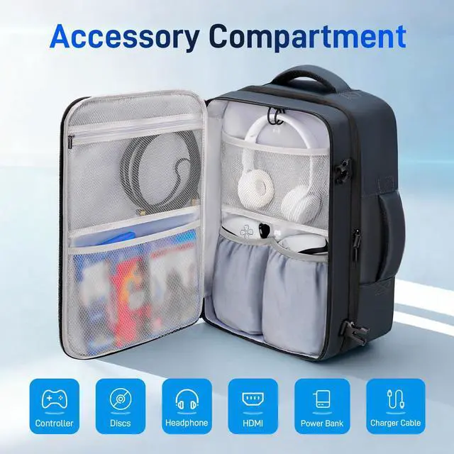 Alt view image 4 of 7 - Carrying Case Compatible with PS5/PS5 Pro, Protective Travel Bag Backpack Compatible with Playstation 5 Console, PS5 Controller, Disc, Gaming Accessories and 15.6" Portable Monitor
