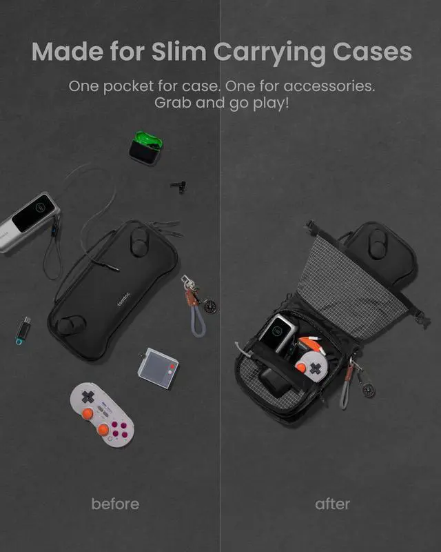 Alt view image 2 of 7 - Sling Bag for Handheld Gaming Console Slim Case, Crossbody Travel Carrying Pouch for Steam Deck, ROG Xbox Ally X, Switch 2, PS Portal Case, Roll-top Bag for Charging Cable & Accessories