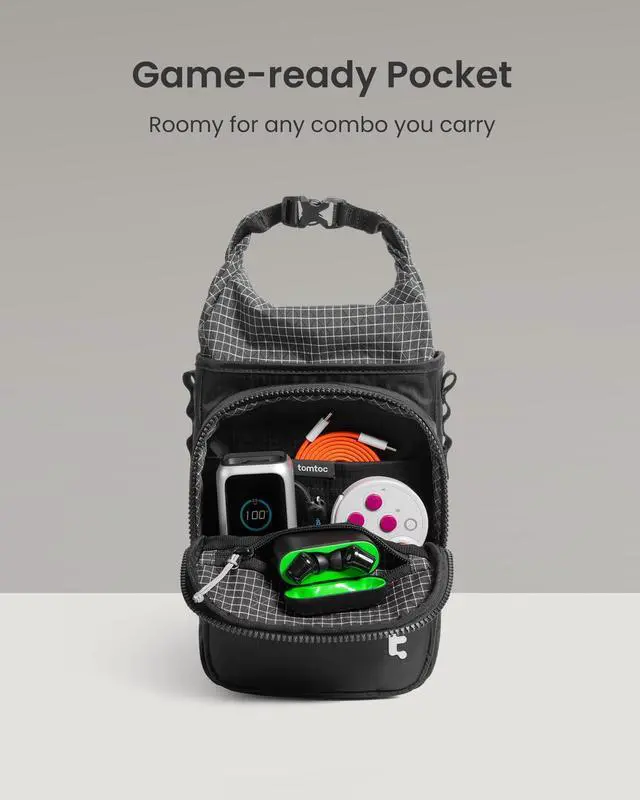 Alt view image 6 of 7 - Sling Bag for Handheld Gaming Console Slim Case, Crossbody Travel Carrying Pouch for Steam Deck, ROG Xbox Ally X, Switch 2, PS Portal Case, Roll-top Bag for Charging Cable & Accessories