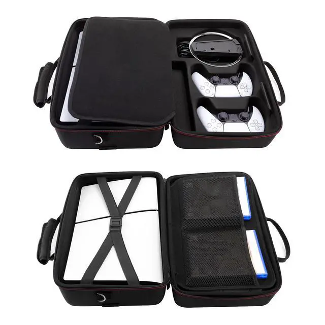 Alt view image 5 of 7 - Carrying Case Compatible with PS5 SLIM 2023, Hard Shell Travel Case Protective Bag for Play Station 5 Slim Disc and Digital Edition Console, Controllers, Vertical Base, Disc and Cable Accessories