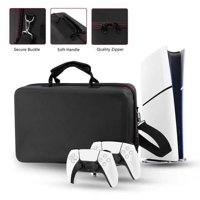 Alt view image 7 of 7 - Carrying Case Compatible with PS5 SLIM 2023, Hard Shell Travel Case Protective Bag for Play Station 5 Slim Disc and Digital Edition Console, Controllers, Vertical Base, Disc and Cable Accessories