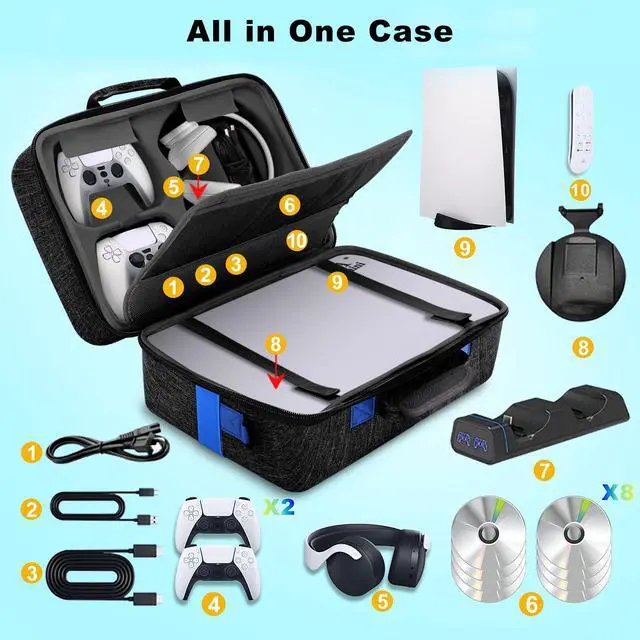 Alt view image 2 of 7 - Hard Shell Carrying Case for PS5, PS5 Pro, Travel Case for Ps 5 Console Controller, Shockproof Protective Storage Bag for Playstation 5 Disk Digital Edition, Headset, Base, Accessories(Black)