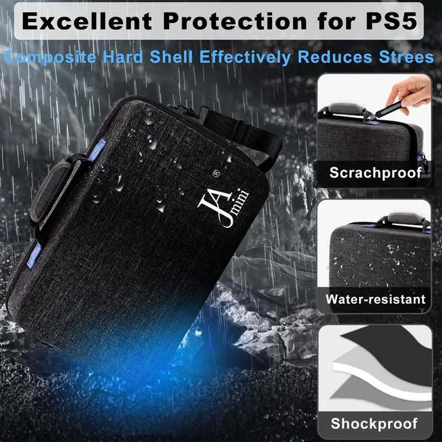 Alt view image 5 of 7 - Hard Shell Carrying Case for PS5, PS5 Pro, Travel Case for Ps 5 Console Controller, Shockproof Protective Storage Bag for Playstation 5 Disk Digital Edition, Headset, Base, Accessories(Black)