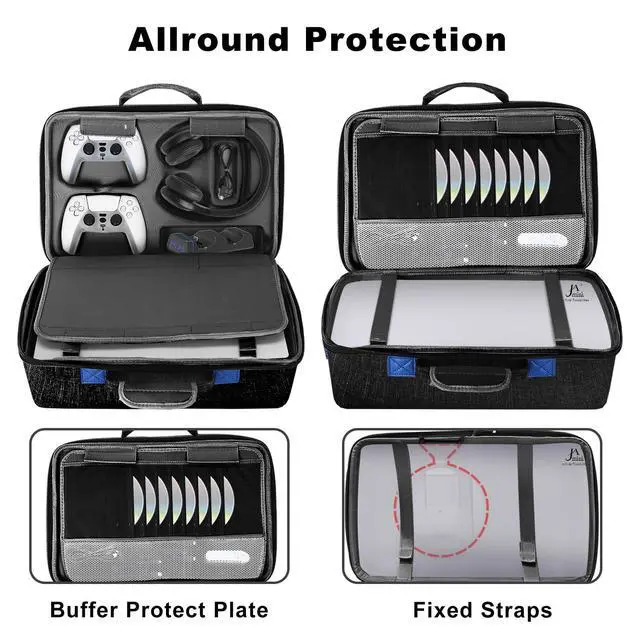 Alt view image 6 of 7 - Hard Shell Carrying Case for PS5, PS5 Pro, Travel Case for Ps 5 Console Controller, Shockproof Protective Storage Bag for Playstation 5 Disk Digital Edition, Headset, Base, Accessories(Black)