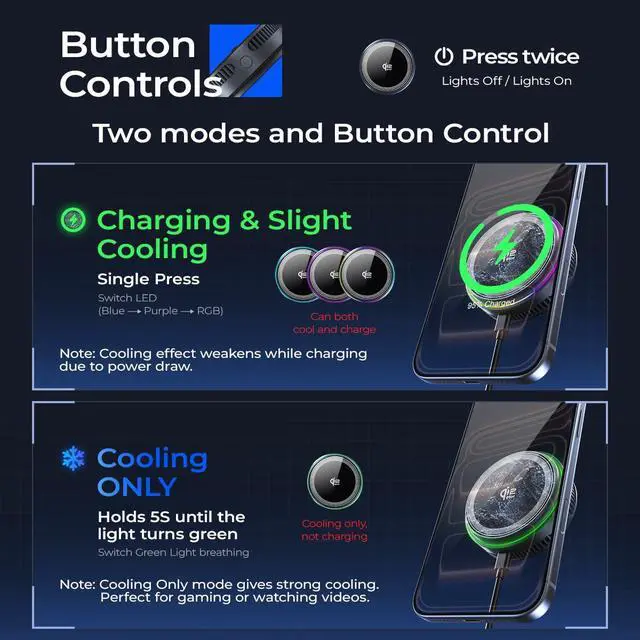 Alt view image 2 of 7 - Qi2.2 Wireless Charger25W Fast Charging+Cooling Fan Magnetic Charger Pad with 2 Modes,LED Light Phone Holder Fast Charging Compatible with iphone17/16/15/14/13/12 Series