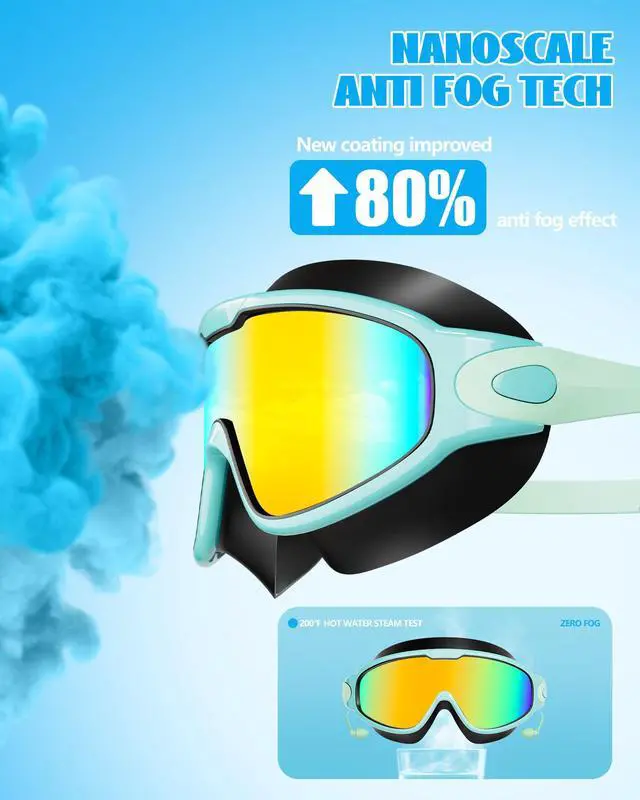 Alt view image 4 of 7 - New Kids 2 Pack Wide View Swim Goggles, Anti-Fog/UV No Leak Goggles with Ear Plugs Kids 3-14