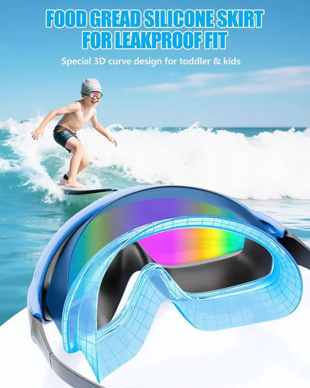 Alt view image 6 of 7 - New Kids 2 Pack Wide View Swim Goggles, Anti-Fog/UV No Leak Goggles with Ear Plugs Kids 3-14