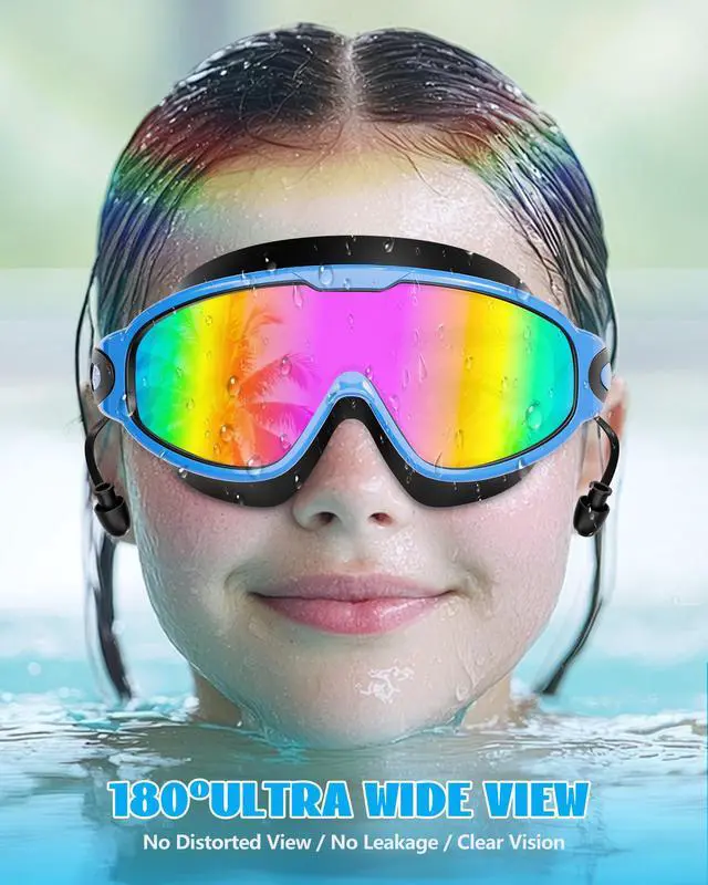 Alt view image 7 of 7 - New Kids 2 Pack Wide View Swim Goggles, Anti-Fog/UV No Leak Goggles with Ear Plugs Kids 3-14