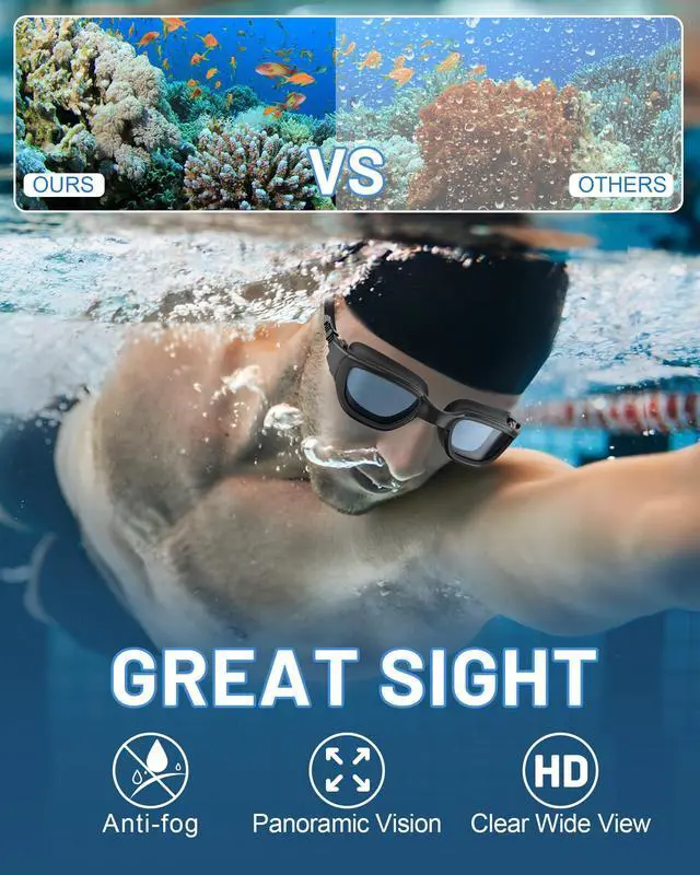 Alt view image 5 of 7 - Polarized Swimming Goggles, Unisex Adult Swim Goggles Anti Fog Anti UV Wide View Pool Glasses for Men Women