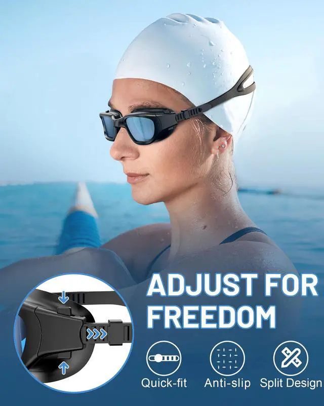 Alt view image 6 of 7 - Polarized Swimming Goggles, Unisex Adult Swim Goggles Anti Fog Anti UV Wide View Pool Glasses for Men Women