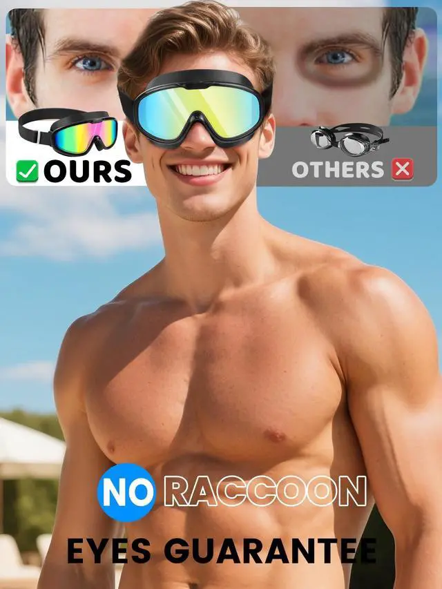 Alt view image 4 of 7 - Swim Goggles 2 Pack, Wide View Anti Fog&UV Comfort Fabric Strap No Leaking Swimming Goggles for Adult Men Women Youth