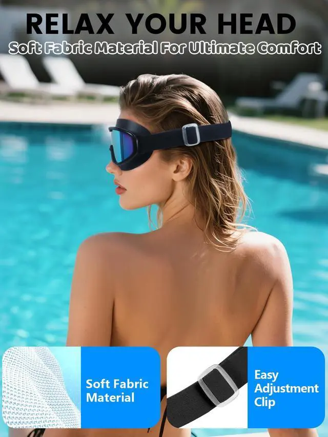 Alt view image 6 of 7 - Swim Goggles 2 Pack, Wide View Anti Fog&UV Comfort Fabric Strap No Leaking Swimming Goggles for Adult Men Women Youth