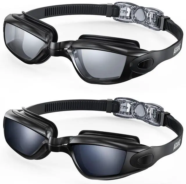 Main image of Swim Goggles, 2 Pack Swimming Goggles No Leaking Adult Men Women Youth, UV Protection, Anti Fog, Light Black & Deep Black
