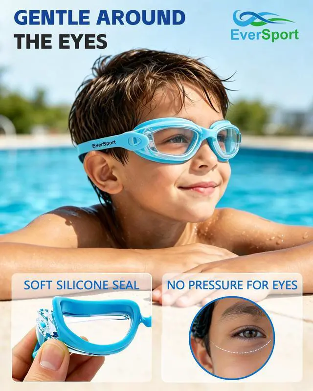 Alt view image 2 of 7 - Kids Swim Goggles, Pack of 2 Swimming Goggles for Children Teens, Anti-Fog Anti-UV Youth Swim Glasses Leak Proof for Age4-16