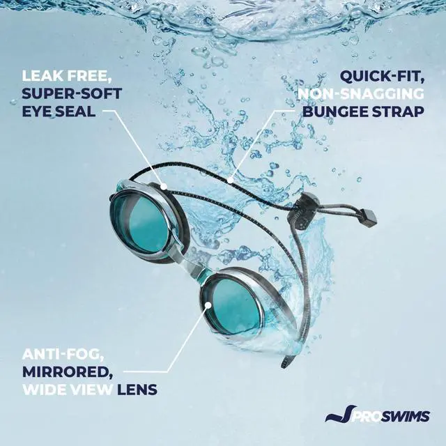 Alt view image 2 of 7 - Anti-Fog Racing Swimming Goggles Blue Lens with Quick Adjustable Elastic Bungee Strap, Hard Case and Bonus Swim Goggles Microfiber Cleaning Cloth