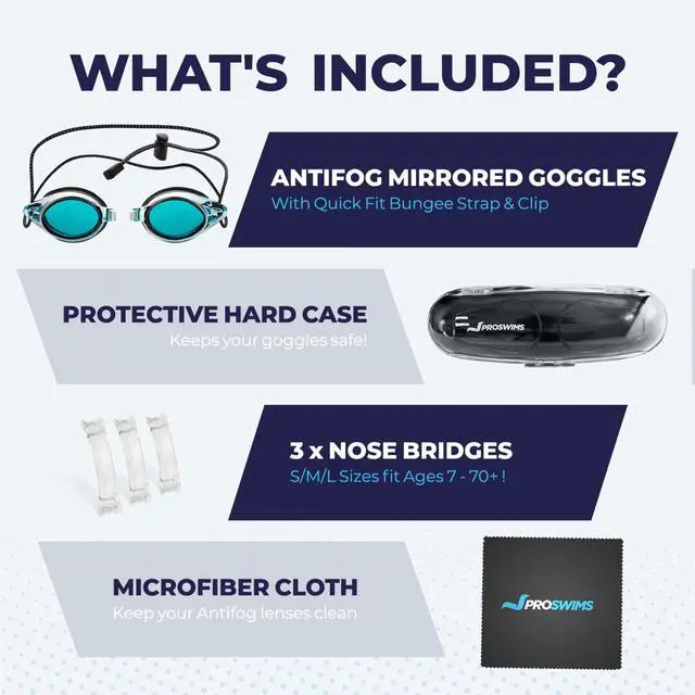 Alt view image 5 of 7 - Anti-Fog Racing Swimming Goggles Blue Lens with Quick Adjustable Elastic Bungee Strap, Hard Case and Bonus Swim Goggles Microfiber Cleaning Cloth