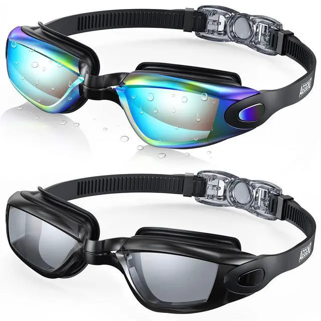 Main image of Swim Goggles, 2 Pack Swimming Goggles No Leaking Adult Men Women Youth, UV Protection, Anti Fog, Aqua & Clear Black