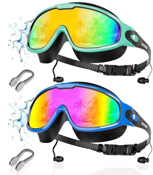 Main image of New Adult Wide View Swim Goggles, Anti-Fog/UV No Leak Swimming Goggles with Ear Plugs for Men & Women