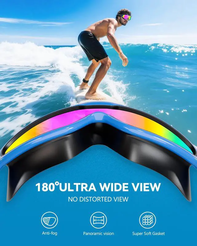 Alt view image 5 of 7 - New Adult Wide View Swim Goggles, Anti-Fog/UV No Leak Swimming Goggles with Ear Plugs for Men & Women